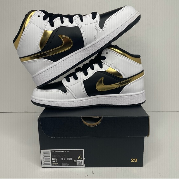 Nike Air Jordan 1 Retro Mid GS “White Gold” NEW - Picture 3 of 4